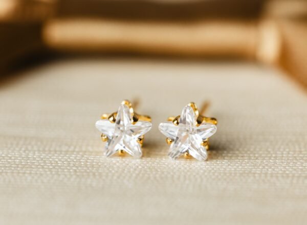 Brinco Ponto De Luz Estrela Banhado Em Ouro 18K