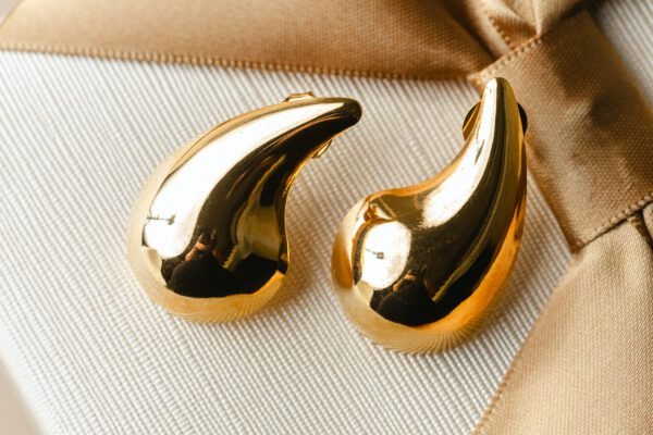 Brinco Gota Liso Banhado Em Ouro 18K