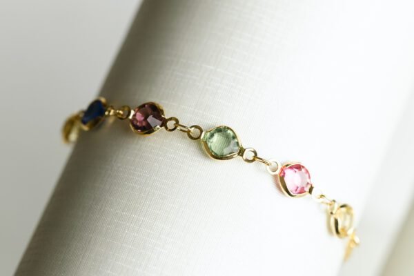 Pulseira Delicada Com Zircônias Coloridas Banhado Em Ouro 18K
